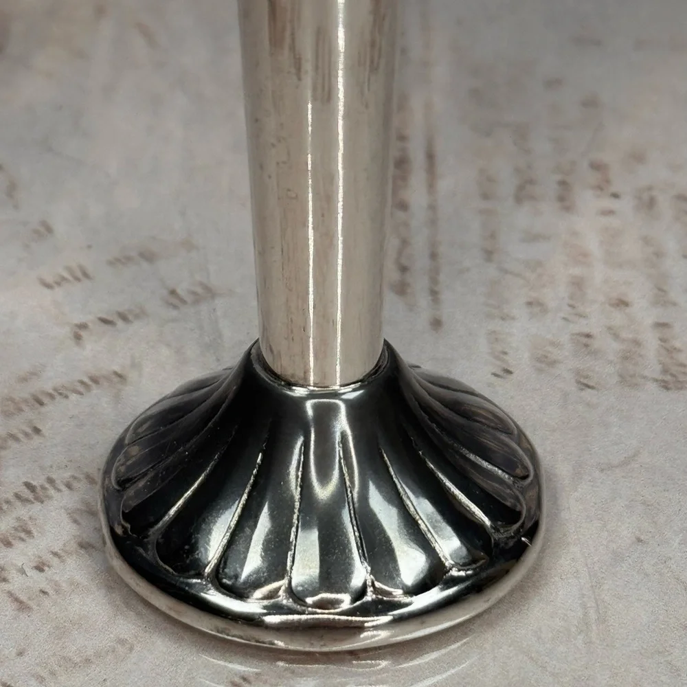 Vintage Silver Tone Bud Vase Weighted Fluted Base Trumpet Shape Estate